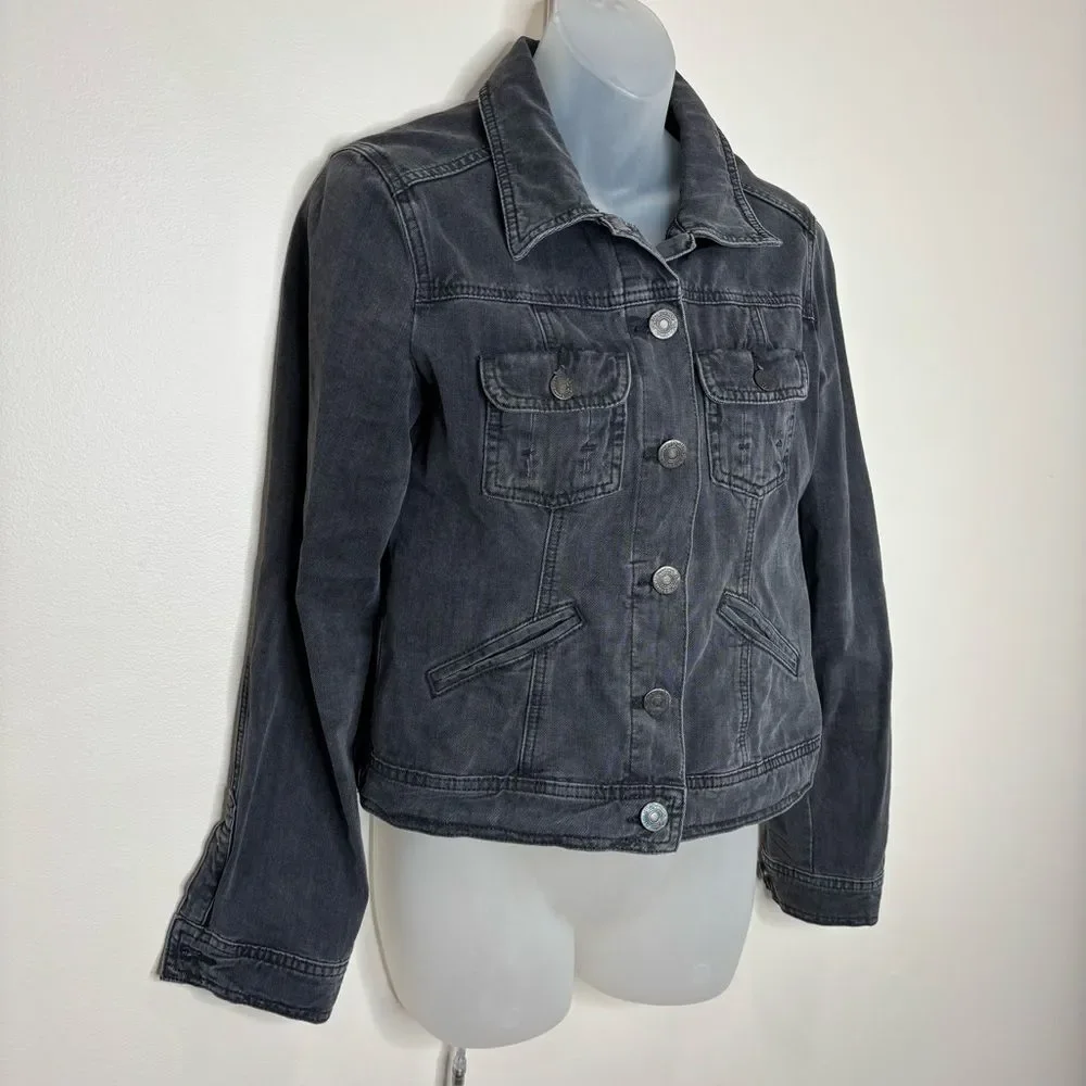 Massimo Dutti Black Button up denim jean jacket size medium casual